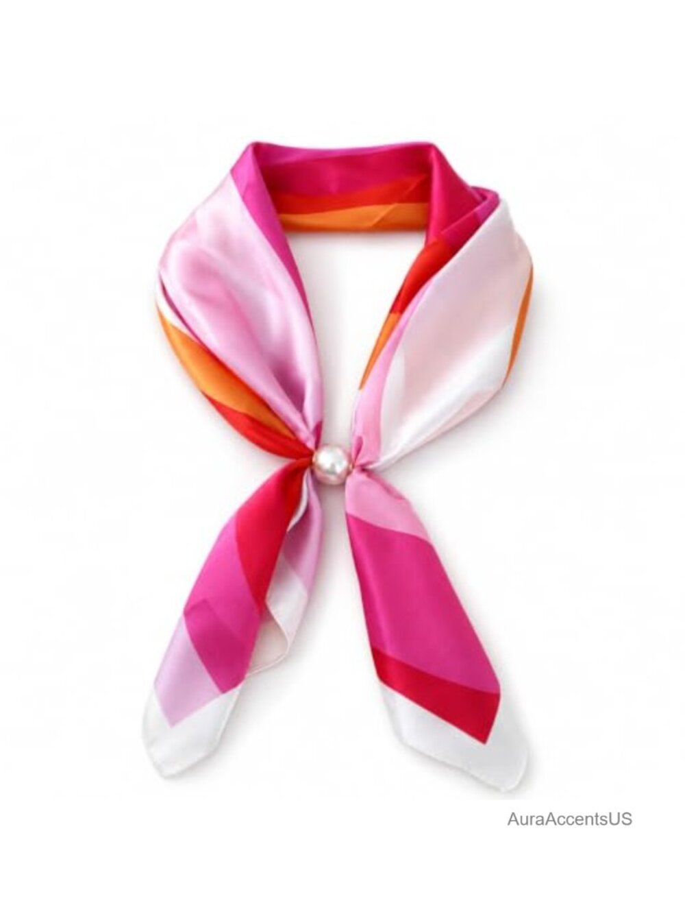 Women's Satin Magnetic Pearl Neck Scarf Retro Floral Silk Scarf